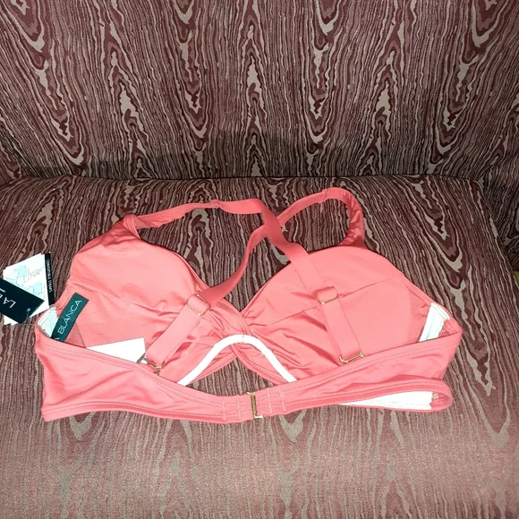 NORDSTROM BIKINI TOP REDISH CROSS BACK OR SHOULDERS WIRED SOLID NWT